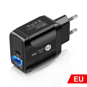 Chargeur de type c PD 18W double Ports Charge rapide EU US UK Ac chargeurs muraux de voyage à domicile pour IPhone Samsung tablette PC