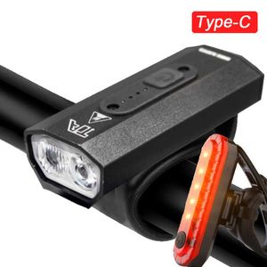 Type-C voorlamp set 500 lumen LED-fietsverlichting USB oplaadbare lantaarn MTB Licht fietsfiets zaklamp 0202