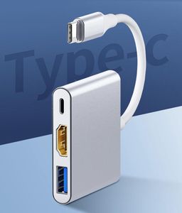 Type C Hub USB C Station d'accueil Type C vers HD USB3.0 Adaptateur chargeur USB-C pour téléphone portable Convertisseur d'ordinateur portable 3 en 1 Nouveau