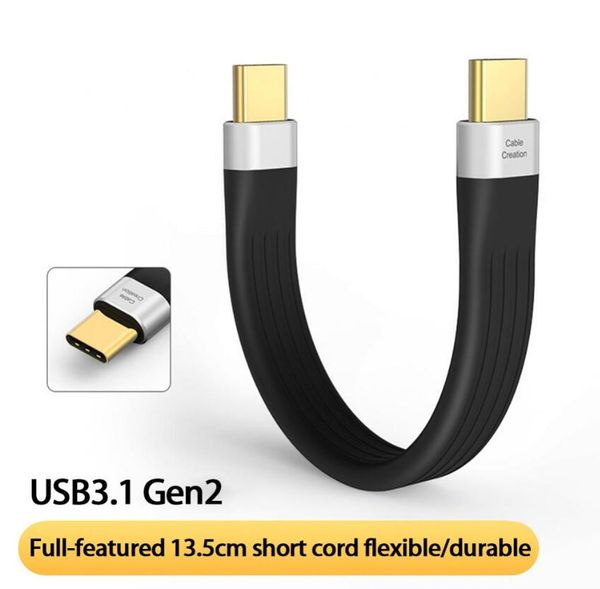 Câbles de données mâle à mâle de type C Banque d'alimentation USB 3.1 Short-Line 10 Gbps 5 Gbps Charge rapide Gen2 pour ordinateurs portables Convertisseur de transfert de données de téléphone