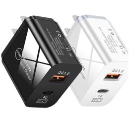 Type C + QC3.0 Oplader PD 18W 20W 25 W Dual Ports Snelle lading EU US UK AC Home Travel Wall Chargers voor iPhone Samsung Tablet PC
