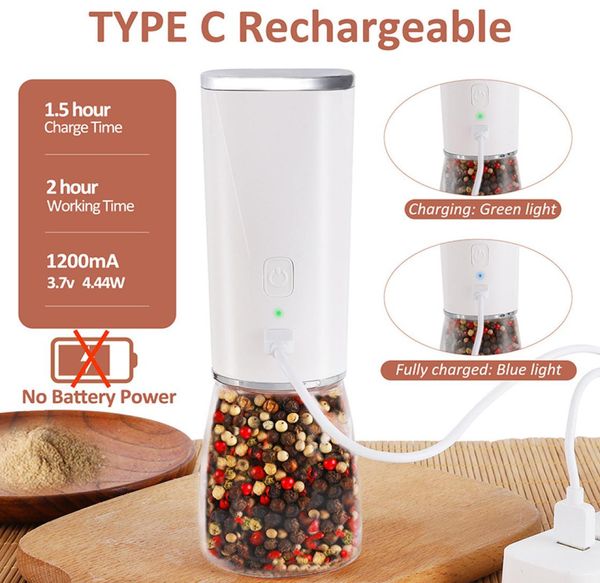 Type C Mills de poivre électrique rechargeable en acier inoxydable Salt Muller Sauce Sauce Grinder Grinde de pointe outils de cuisine 5512996