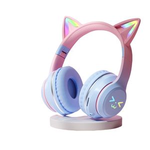 Type-C RVB Effet de lumière Oreille de chat Bluetooth Casque Bandeau Téléphone portable Casque sans fil Appel Dégradé de couleur Bluetooth Brancher le câble Brancher l'utilisation de la carte