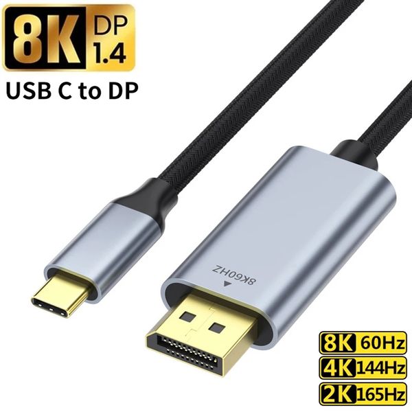 Cable tipo C a DisplayPort 1,4 8K 60Hz 4K 144Hz USB C a DP Adaptador convertidor de Cable para Mac Pro Lenovo HP MateBook Laptop 1M