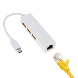 Tipo-C a USB 3.0 Hub Gigabit Ethernet RJ45 Adaptador de tarjeta de red LAN para MacBook Windows 7/8 / 10q