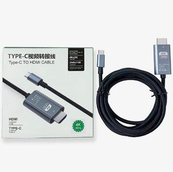 Câble HD de type C vers HDMI 4K 60 Hz 30 Hz pour le partage d'écran de téléphone et d'ordinateur Adaptateur TV audio vidéo UHD pour iPad Pro max Apple Macbook Projecteur d'ordinateur portable Samsung avec boîte