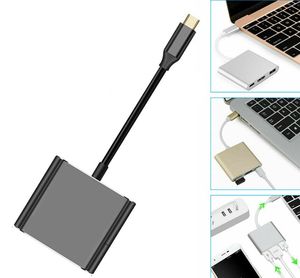 Tipo-C a USB 3.1 Convertidor 3-IN-1 Cable Hub 1080P 4K HD Adaptador para teléfono Tablet Laptop TV PC Monitor