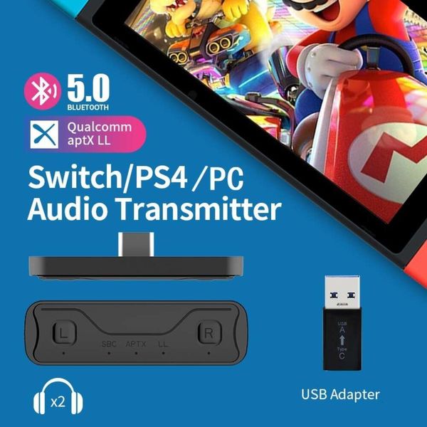 Tipo-C Transmisor Aptx Latencia baja de uno a dos Adaptador USB PS4 TV Switch Bluetooth