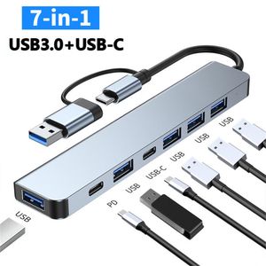 Station d'accueil Type C/USB 3.0 7 en 1, Hub USB portables, carte SD/TF/PD, Port d'alimentation 5W, pour Mac, Windows, Linux, ordinateur Portable