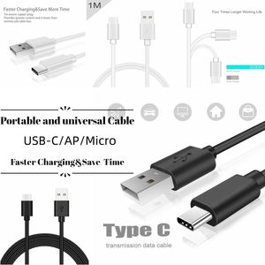 Câble Pass 2A 0,5 m 1 m 1,5 m 2 m 3 m Câble USB Type-C de haute qualité Câbles de charge USB de charge rapide Cordon de charge de type C pour câbles de téléphone portable Samsung