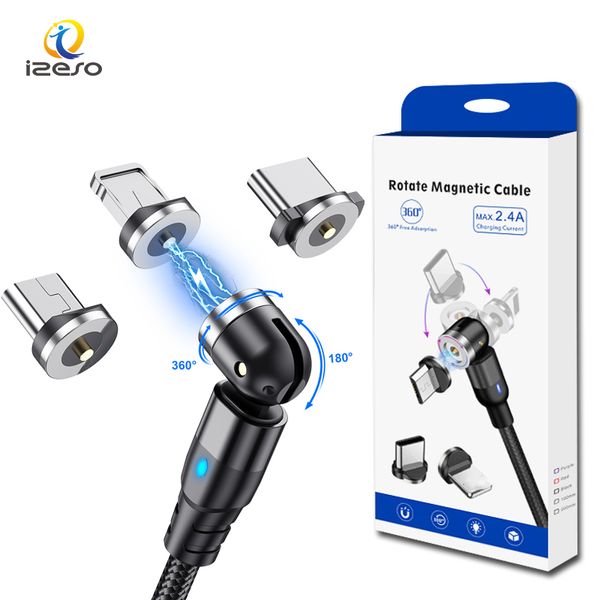 Cable magnético de carga rápida de 2.4A Cable magnético USB trenzado de nailon de carga rápida de 3 pies tipo C para teléfonos iPhone Samsung con paquete minorista izeso