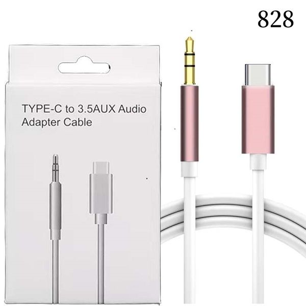 Cables USB tipo C macho a conector de 3,5mm para auriculares, Cable de audio auxiliar estéreo para coche, adaptador para teléfono móvil con caja retial 828D