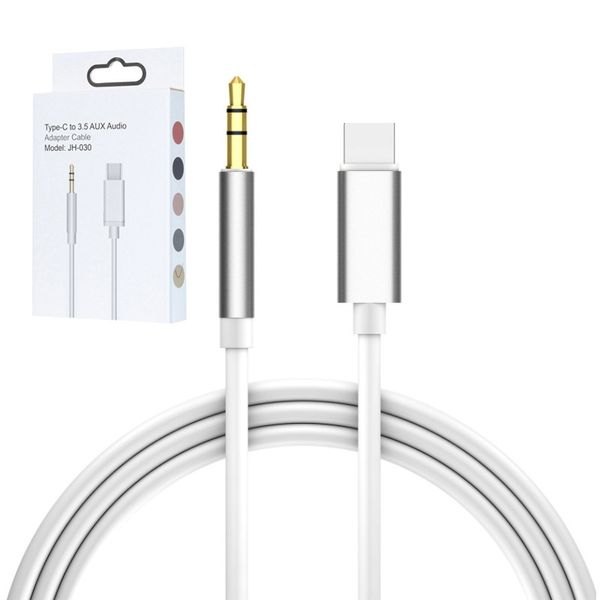Cables USB tipo C Macho a conector de 3,5 mm Auricular Estéreo para automóvil AUX Cable de audio Adaptador de cable para teléfono móvil con caja de prueba