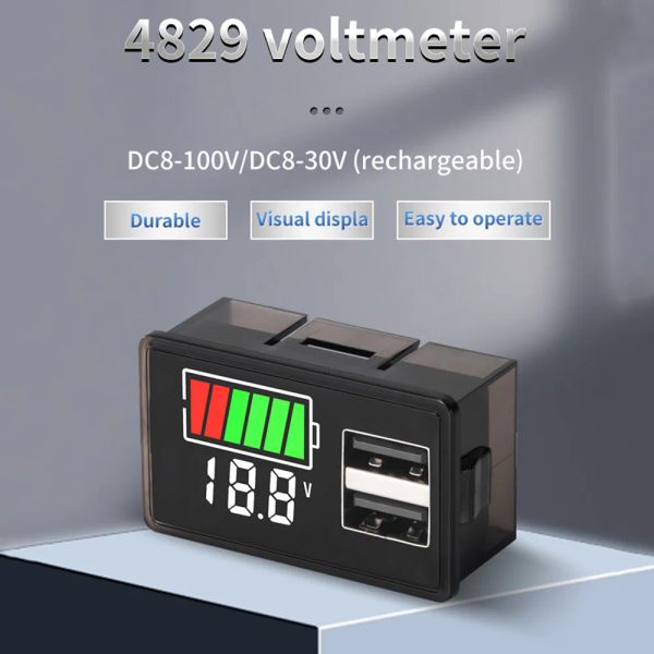 Tipo C USB DC8-100V 4829 Batería de automóvil Voltímetro Nivel de carga Indicador Litio de la batería Capacidad del medidor de medidor Probador LED Probador LED