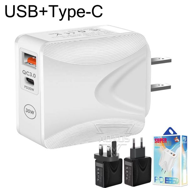 Double Port USB type-c + 20W/12W, charge rapide murale EU/US/UK, adapté pour iphone, Samsung, chargeur de téléphone intelligent, certifié CE