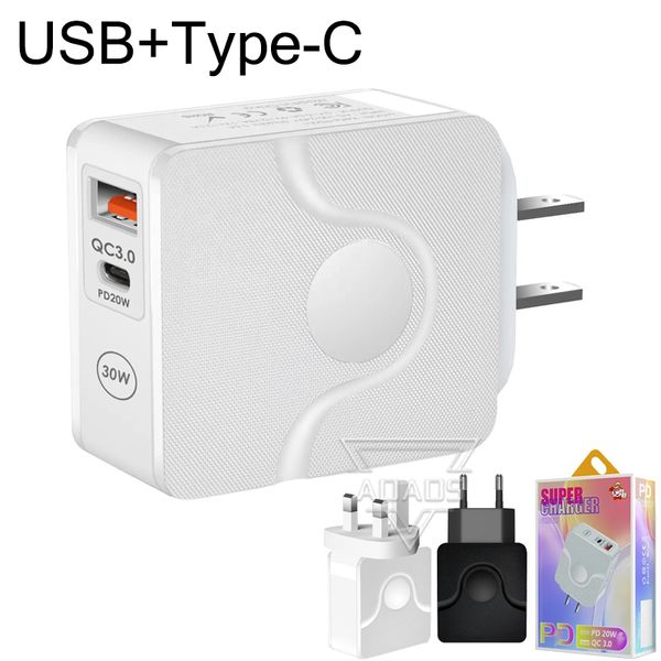 Adaptateurs muraux type-c + USB double Port, charge rapide 20W/12W, ue/US/UK, adaptés pour iphone, Samsung, chargeur de téléphone intelligent, certifié CE