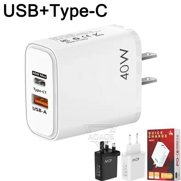 Adaptateurs muraux double port type-c + USB 25W, chargeur pour téléphone portable, EU/US/UK, adapté pour smartphone iphone Samsung