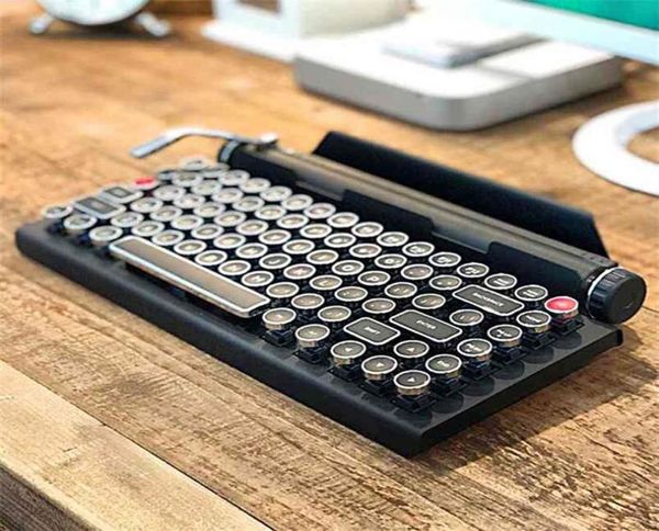 Teclado de máquina de escribir inalámbrico Bluetooth RGB retroiluminación colorida mecánico Retro para teléfono móvil tableta portátil GK99 210610265D4675181