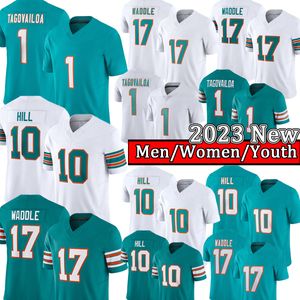 Tyreek Hill Miamis Dolphines DOLPHINE voetbalshirts Tua Tagovailoa 1 Jaylen Waddle 17 Dan Marino heren gestikt jeugd kindershirt groen wit T-shirt