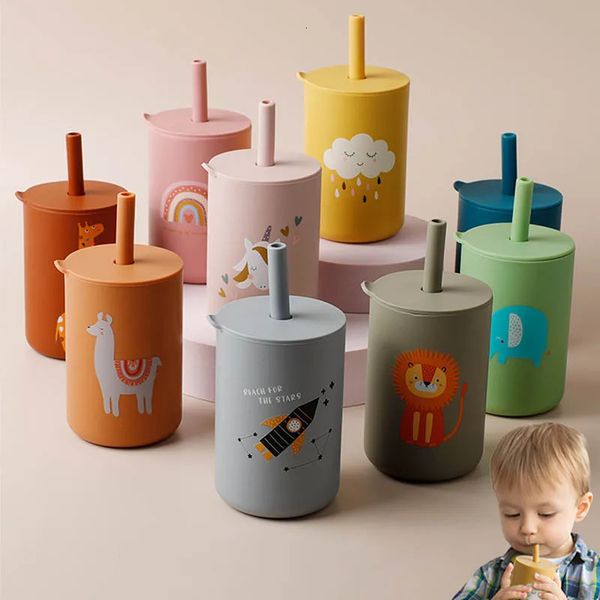 TYRY HU 1 Pc bébé alimentation paille tasse dessin animé apprentissage de qualité alimentaire Silicone enfant en bas âge bouteille d'eau vaisselle sans BPA 231228