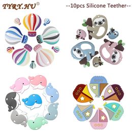 Tyryhu 10pcs Silicone teether un collar de dentición para bebés gratis juguetes para masticables juguetes para masticables animales 240415