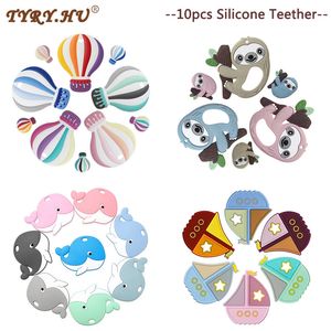 Tyryhu 10pcs Siliconen TEETL Een gratis baby kinderziektes ketting Food Grade baby kauwspeelgoed cartoon dier 240415