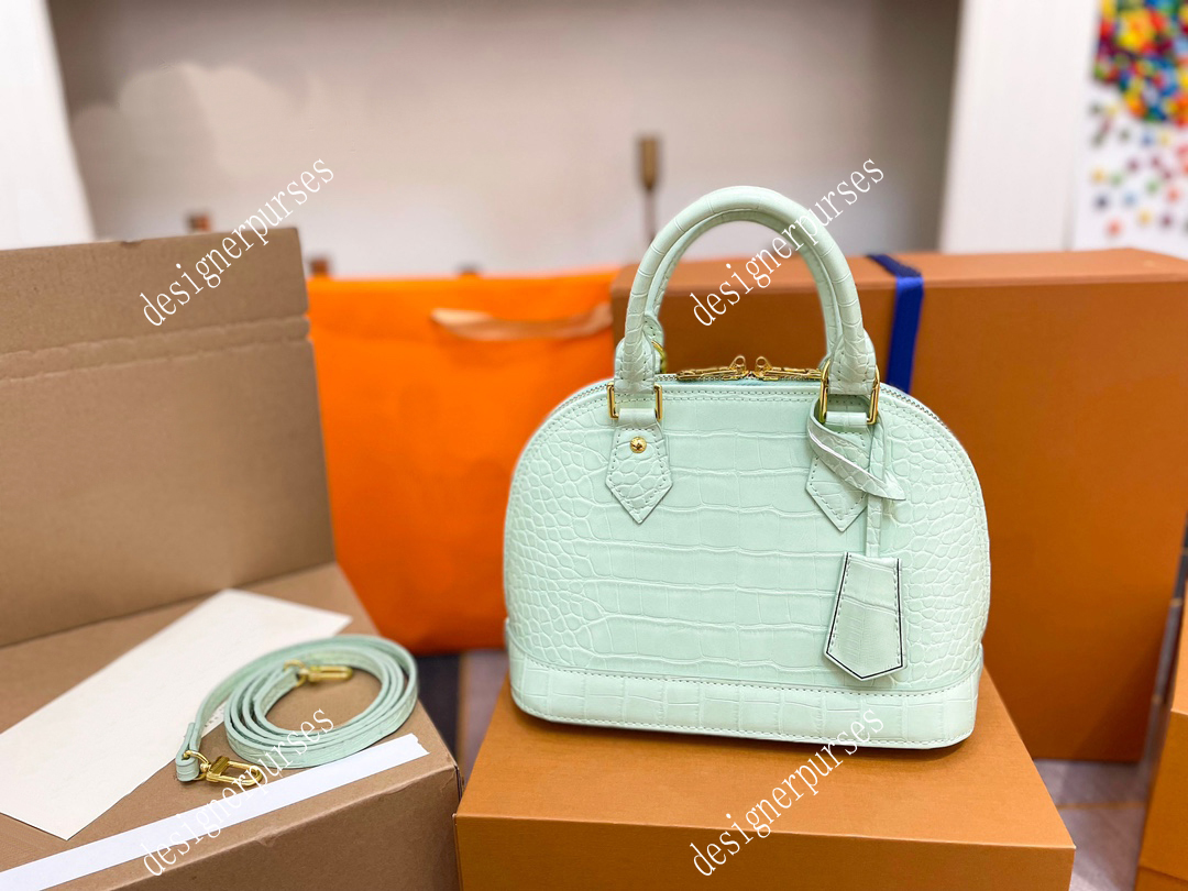 TZ Designer bags Fashion Brand Shoulder Bags Luxurys Women Crossbody Handbag Alma BB handbags Vintage Cowhide crocodile pattern Shell Bag Top handle purses 24CM
