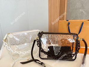 TZ Sacs de créateurs de mode Gelée transparente Fourre-tout Sac à bandoulière pour dames Montrez le riche Poudre de rouge à lèvres clair Maquillage Cosmétique Trousse de toilette Trousses de toilette 29CM