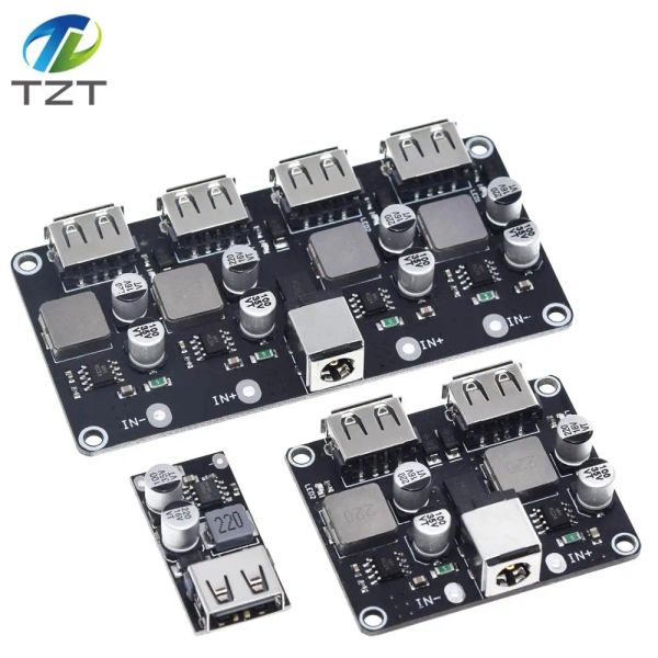 TZT USB QC3.0 QC2.0 USB DC-DC Buck Converter Carga Módulo de paso hacia abajo 6-32V 9V 12V 24V Para una placa de circuito de cargador rápido rápido 5V 5V