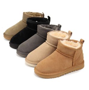 U Marque Enfants Bottes De Neige Ultra Mini Australie Enfants Botte D'hiver Designer Filles Mules Plates En Cuir Véritable Fourrure Bottines Châtaigne Graine De Moutarde Bébé Chaussures