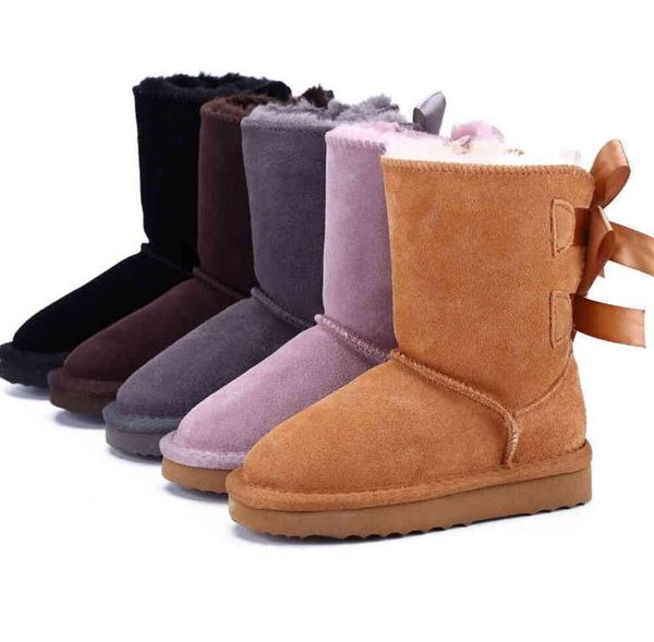 U Regalo de Navidad Zapatos para niños Botas de nieve de cuero genuino para niños pequeños con lazos Calzado para niños Niñas