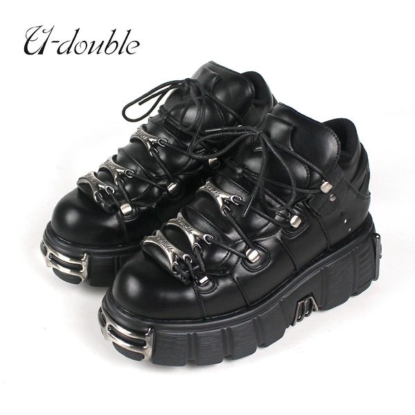 U-Double 946 Brand Style Punk Femmes Lace-Up Heel Hauteur 6cm Chaussures de plate-forme gothique