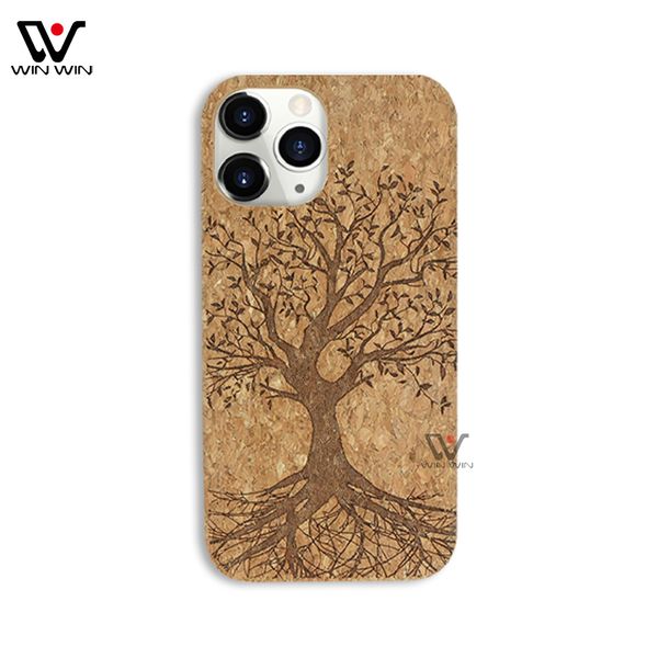 UI en gros Cork Téléphone de téléphone pour iPhone 7 8 plus 13 11 12 12 Mode sculpture modèle imperméable coquille de couverture de cellules en bois Shell Case mobile Personnalisé vide