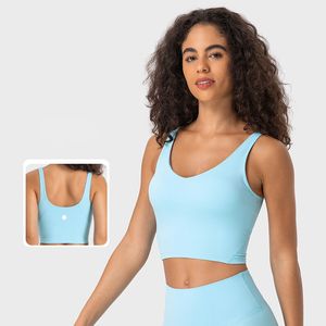 U L2054 Back Women Yoga Bha Tank Tops Soft Fabric Shockproof Sport Bra Shirts Fitn Vest Top Sexy Underwear Solid Color Gym Kleding met verwijderbare bekers