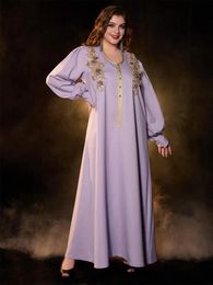 U Col à manches longues Arabes Dres Ramadan Vêtements rétro Design élégant mode plus taille Abaya Robe islamique turque saoudien 240412