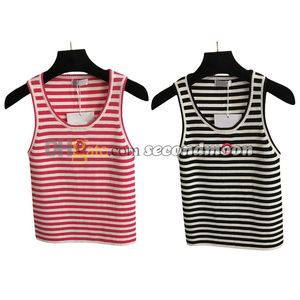 Top deportivo con cuello en U para mujer, chaleco con estampado de rayas, chaleco de lujo bordado con letras, camiseta de Yoga, camisetas sin mangas elásticas