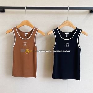 U-hals Tanks Top Dames Sport Gebreid T-shirt Zomer Mouwloos Yoga Vest Designer Geborduurd Gebreid T-shirt
