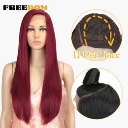 U Part Synthétique Dentelle Perruques Pour Les Femmes Noires Rouge Rose 4 COULEUR Droite DIY Tresse Cosplay Perruques Résistant À La Chaleur Sans Séparation 230524