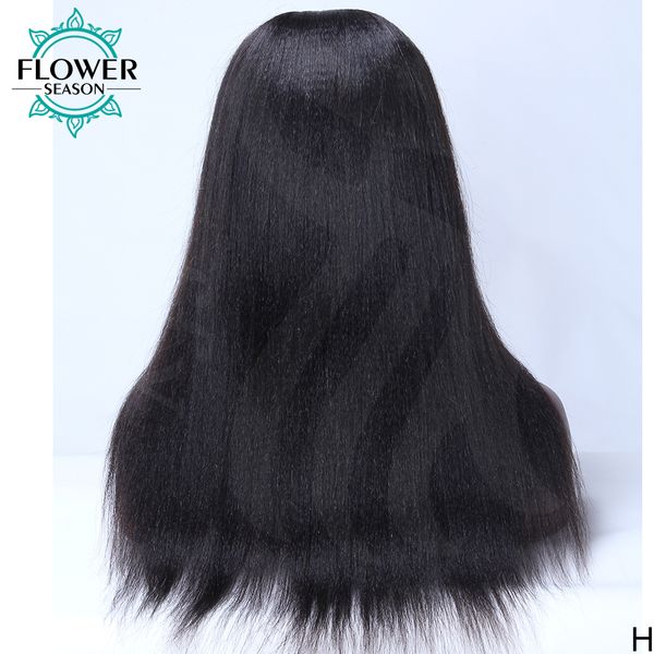 U partie perruque légère yaki perruques de cheveux humains raides Brésilien Human Hair 1x3 Middle Upart Wigs for Women 180Density Floweras-saison