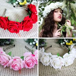 U Pick couronne florale faite à la main Rose fleur bandeau mariage casque cheveux guirlande # T701