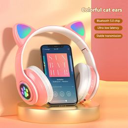 Casque d'écoute stéréo Bluetooth 5.0, oreille de chat, casque d'écoute stéréo, lumineux, pliable, réduction du bruit, sans fil, vente en gros, le plus vendu aux états-unis