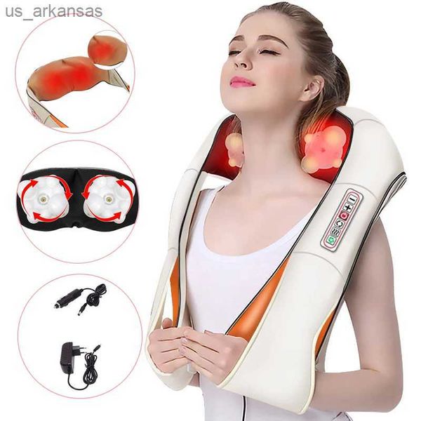 Masajeador eléctrico Shiatsu en forma de U para espalda, hombro, cuerpo y cuello, masajeador infrarrojo calentado para coche, masajeador para el hogar, chal multifuncional L230523