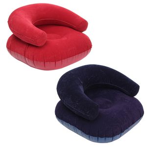 U-vormige rugleuning gevlokte-enkele opblaasbare sofa arm stoel lounger zitje matras opblaasbare stoel rood gevlochten lucht slaapbed