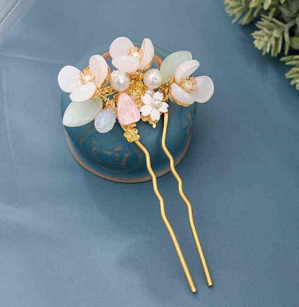 Palillos para el cabello en forma de U, horquillas de flores con perlas de imitación hechas a mano de alta moda, accesorios para el cabello de boda, joyería A3414063