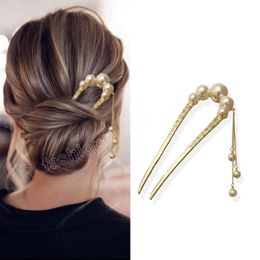 U-vormige haarspelden Haarspeldjes voor vrouwen Koreaanse stijl Elegante metalen vorken Vintage parelstyling Haarspelden Haarstylinggereedschap Geschenken