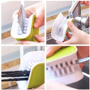 Brosse de nettoyage de couteaux et de couverts en forme de U, brosses de nettoyage de cuisine à domicile, gommage de poils, lavage de cuisine antidérapant