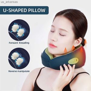 U-vormige Kussen Elektrische Nek Massager Draagbare Reizen Outdoor Auto Relax Massage Kussen Heet Kompres Cervicale Wervelkolom Pijnbestrijding L230523