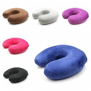 Almohada en forma de U Viaje Portátil Coche Descanso para el cuello Almohadas de espuma de memoria multifunción Rebote lento 14 colores HHA871