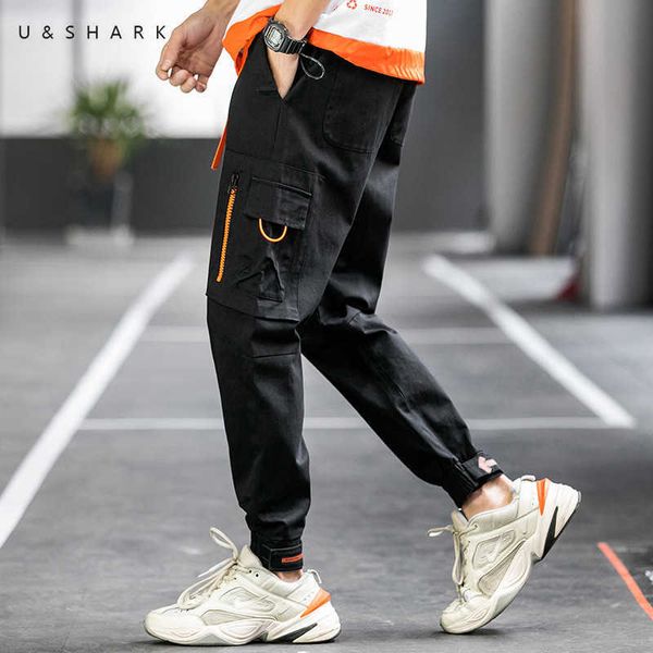 USHARK Hommes Baggy Cargo Pantalon Mode Streetwear 100% Coton Casual Jogger Pantalon Noir Armée Vert Pantalon Mâle 210603