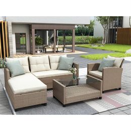 U STYLE Outdoor Patio Garden Furniture Sets 4 Piece Conversation Set Wicker Ratten Sectional Sofa with Seat Cushions US stock a18 a31